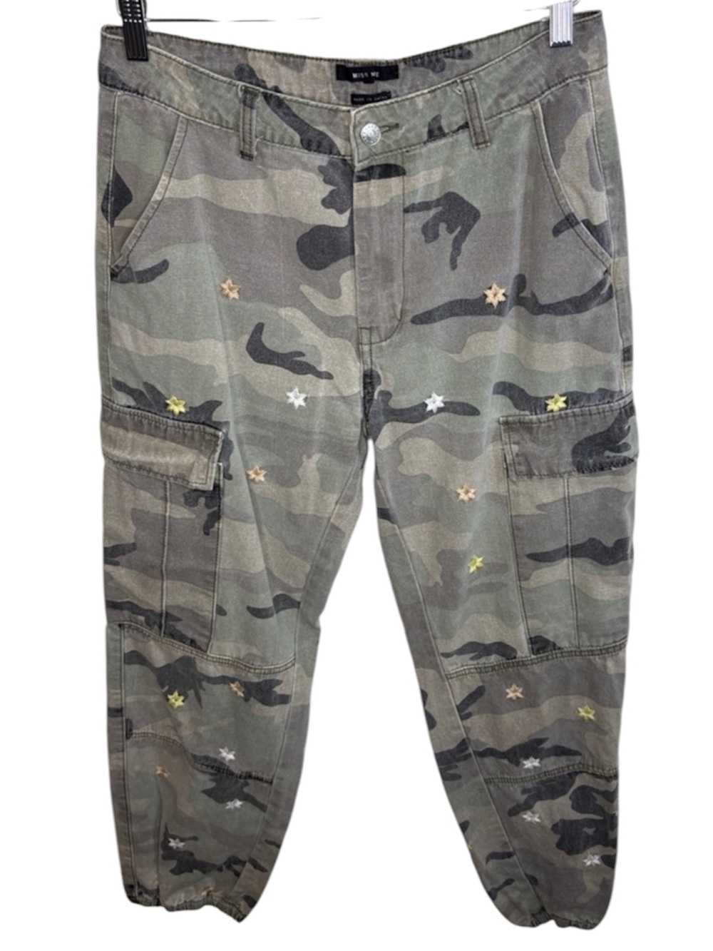 Miss Me Camo Embroidered Cargo Joggers Pants Women Size L